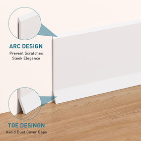 PATTENGO toe-design baseboard conceals gaps and guards wall moisture.