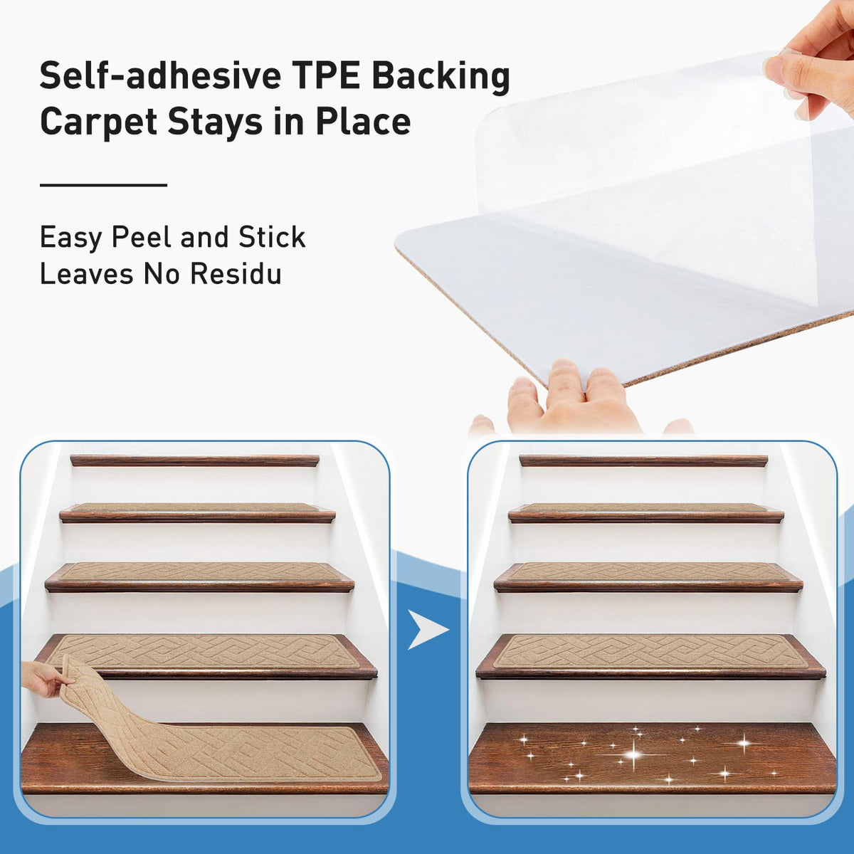 PATTENGO stair treads reduce stair noise for a quieter ascent and descent.
