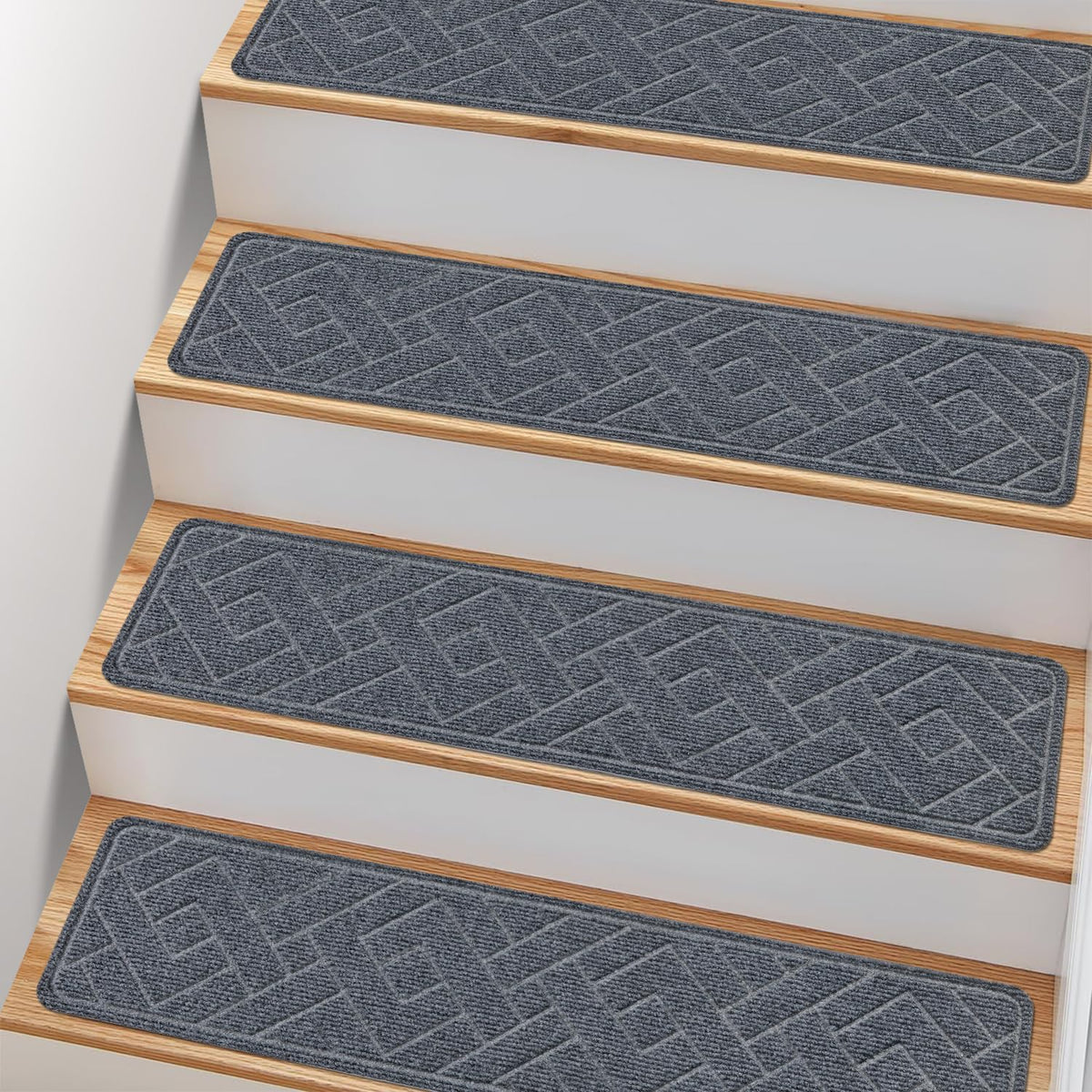 PATTENGO non-slip stair treads on wooden steps offer secure footing for families.