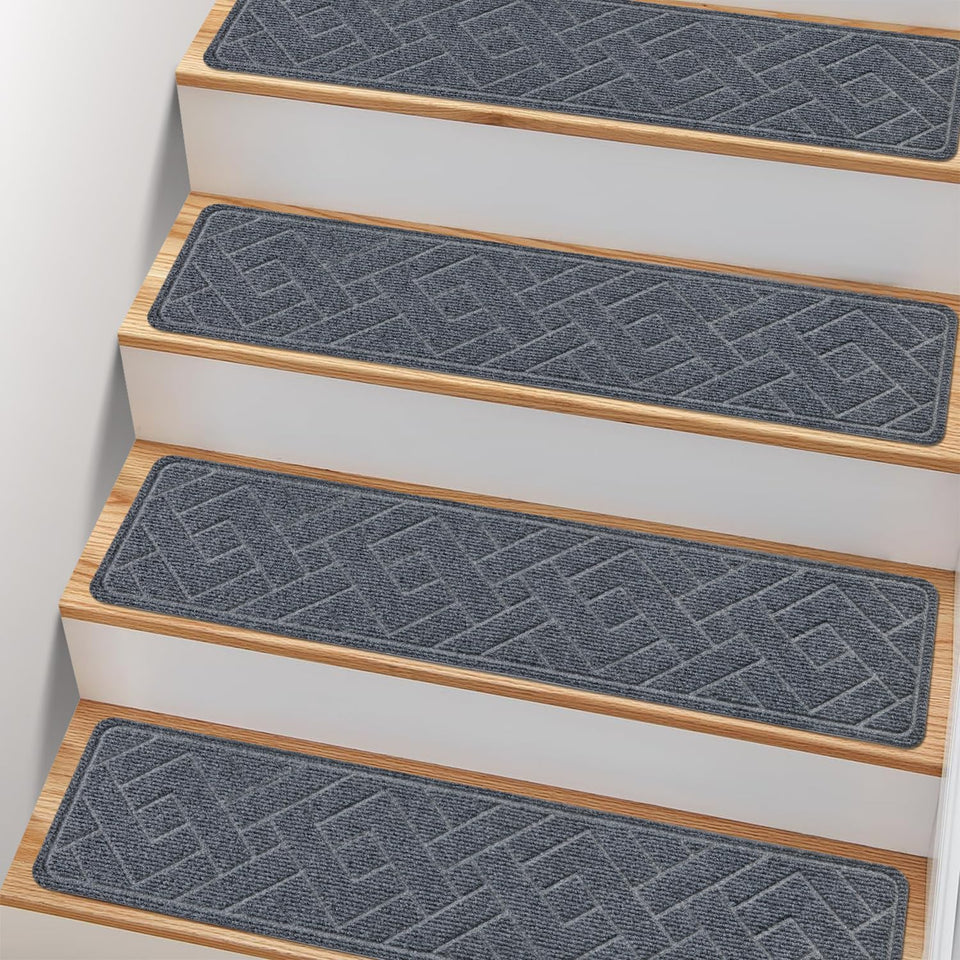 PATTENGO non-slip stair treads on wooden steps offer secure footing for families.