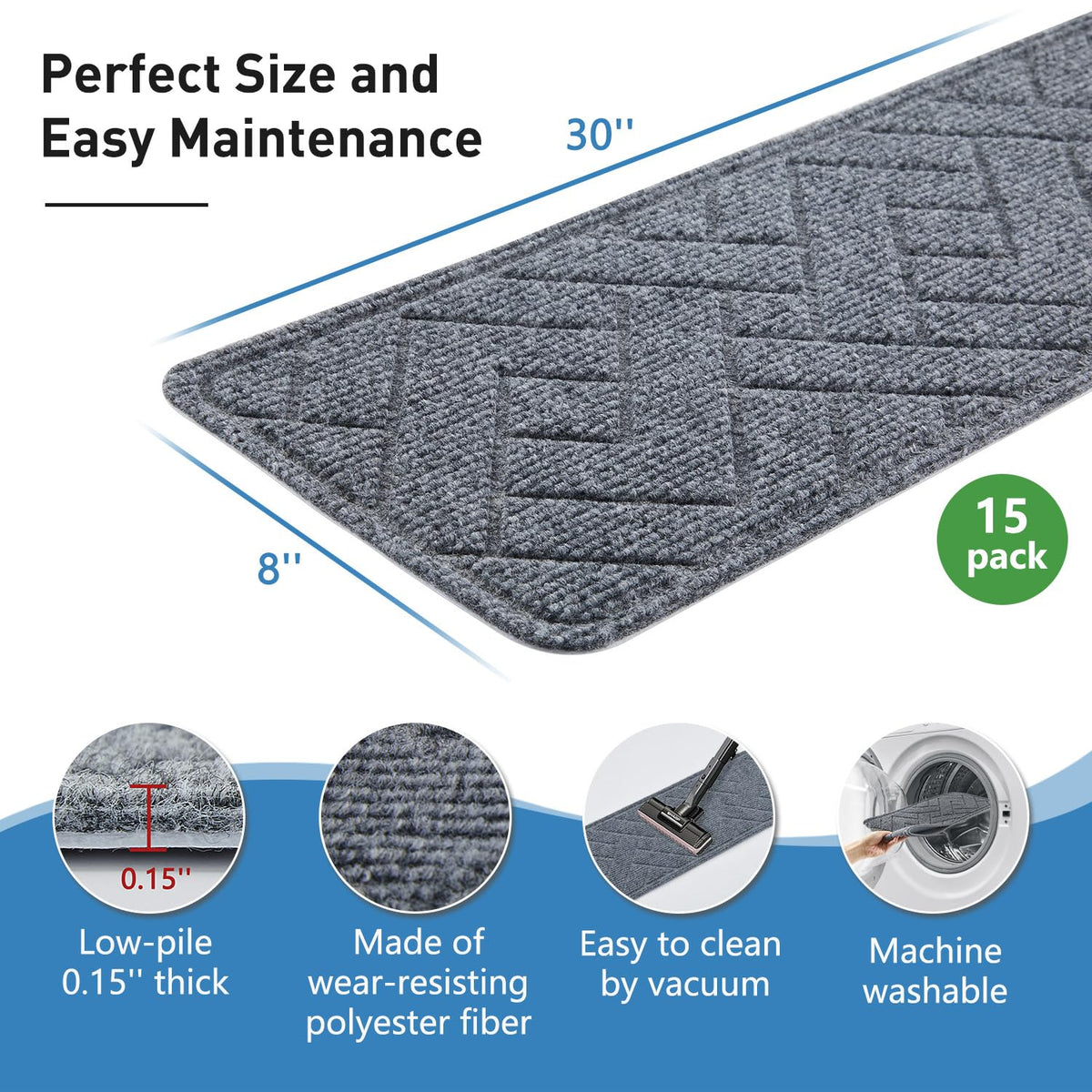 PATTENGO washable stair runners are easy to clean for repeated use.