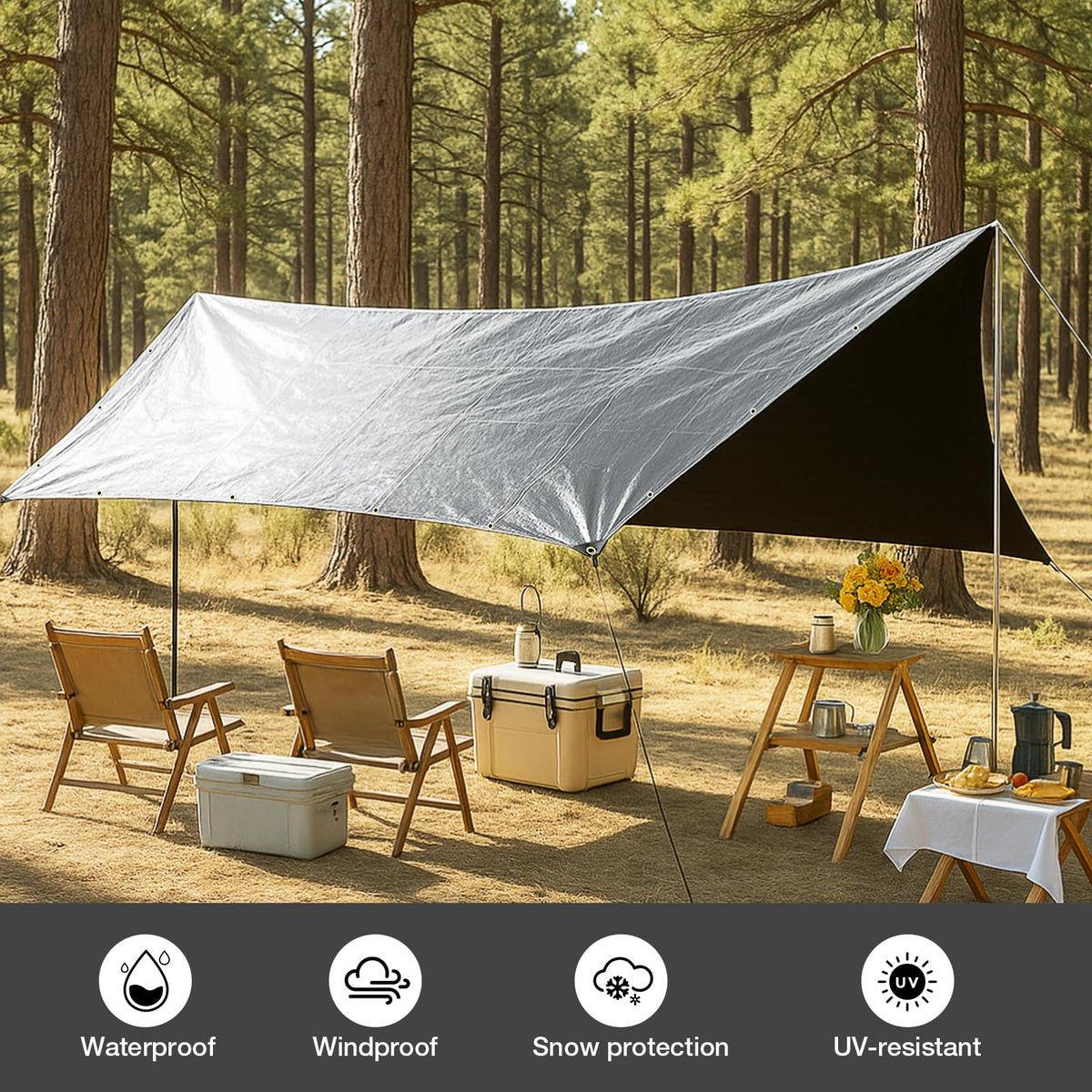 Pattiumo tarp in outdoor use for shelter and equipment cover