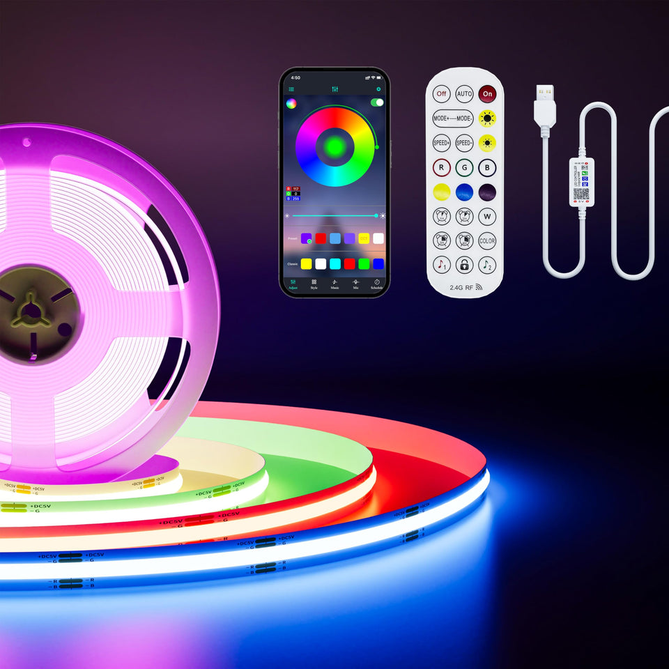 PAUTIX 5V USB COB RGB strip used as bright TV backlight for immersive viewing