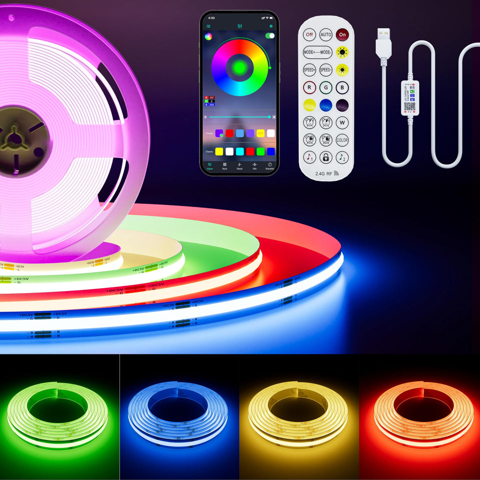 PAUTIX 5V RGB COB LED strip for bright, even backlighting and immersive TV viewing