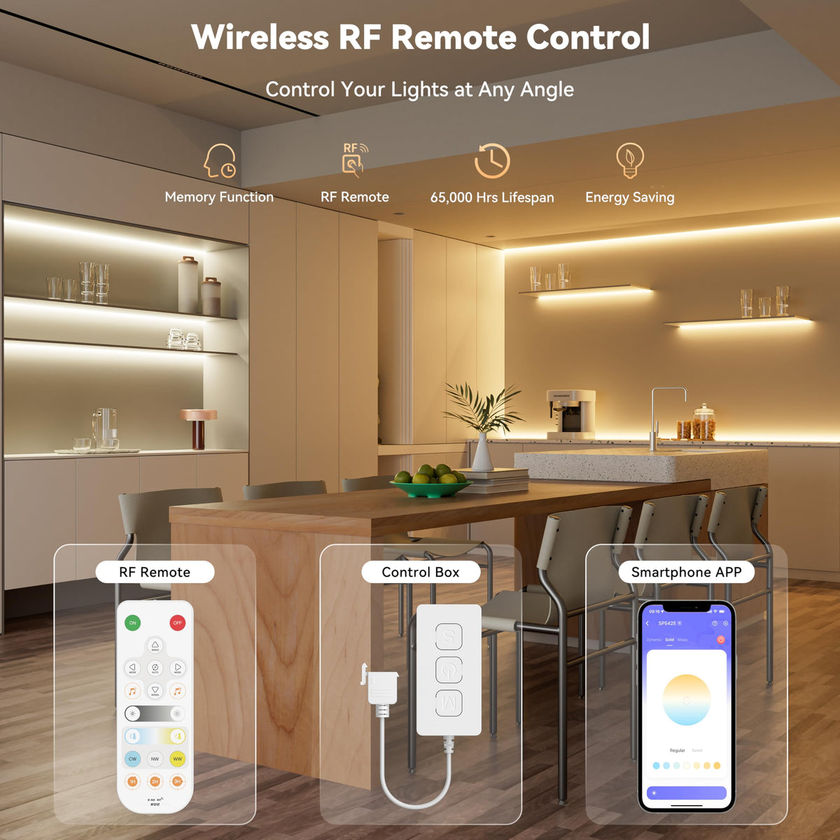 PAUTIX CCT COB LED strip light app-based group control for synchronized scenes.