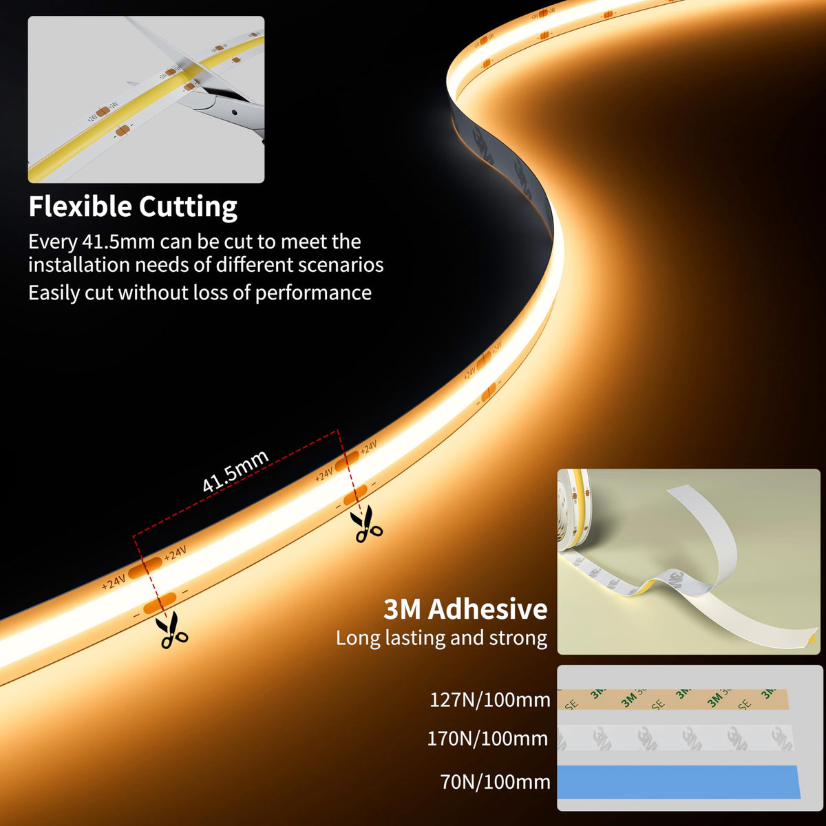 PAUTIX COB LED strip 180-degree beam for wider coverage