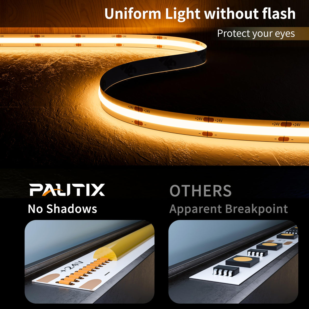 PAUTIX COB LED strip 32.8ft long length for cabinet and shelf lining