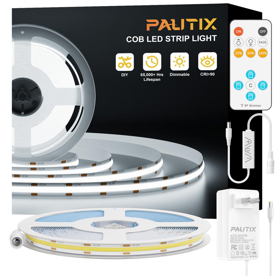 PAUTIX COB LED strip delivers 6000K daylight brightness for kitchen and studio tasks.