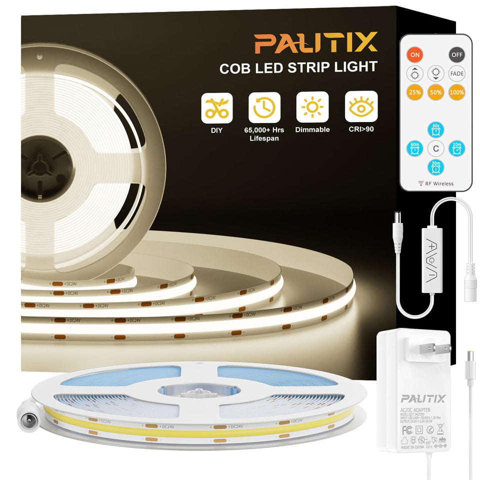 PAUTIX COB LED strip with remote control enables effortless brightness adjustments.