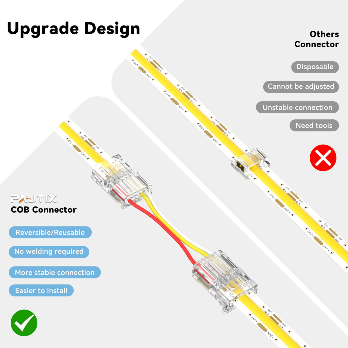 PAUTIX gapless connection on COB LED strip for continuous light.