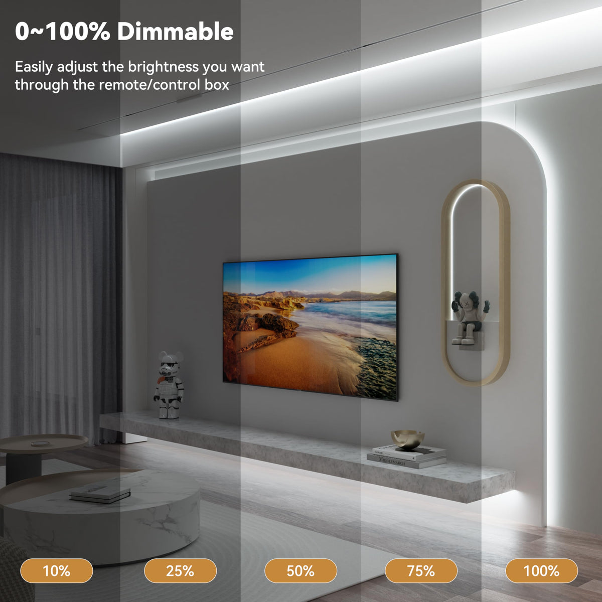 PAUTIX LED strip with remote control enables effortless dimming from any angle.