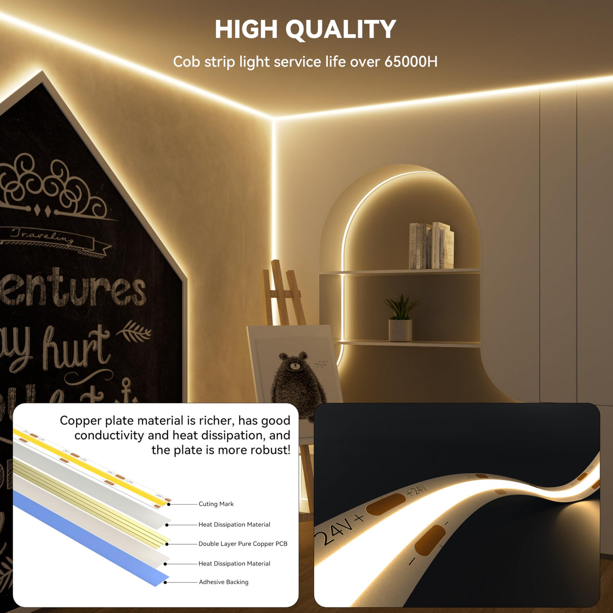 PAUTIX LED strip warm white 20ft bedroom ambience lighting