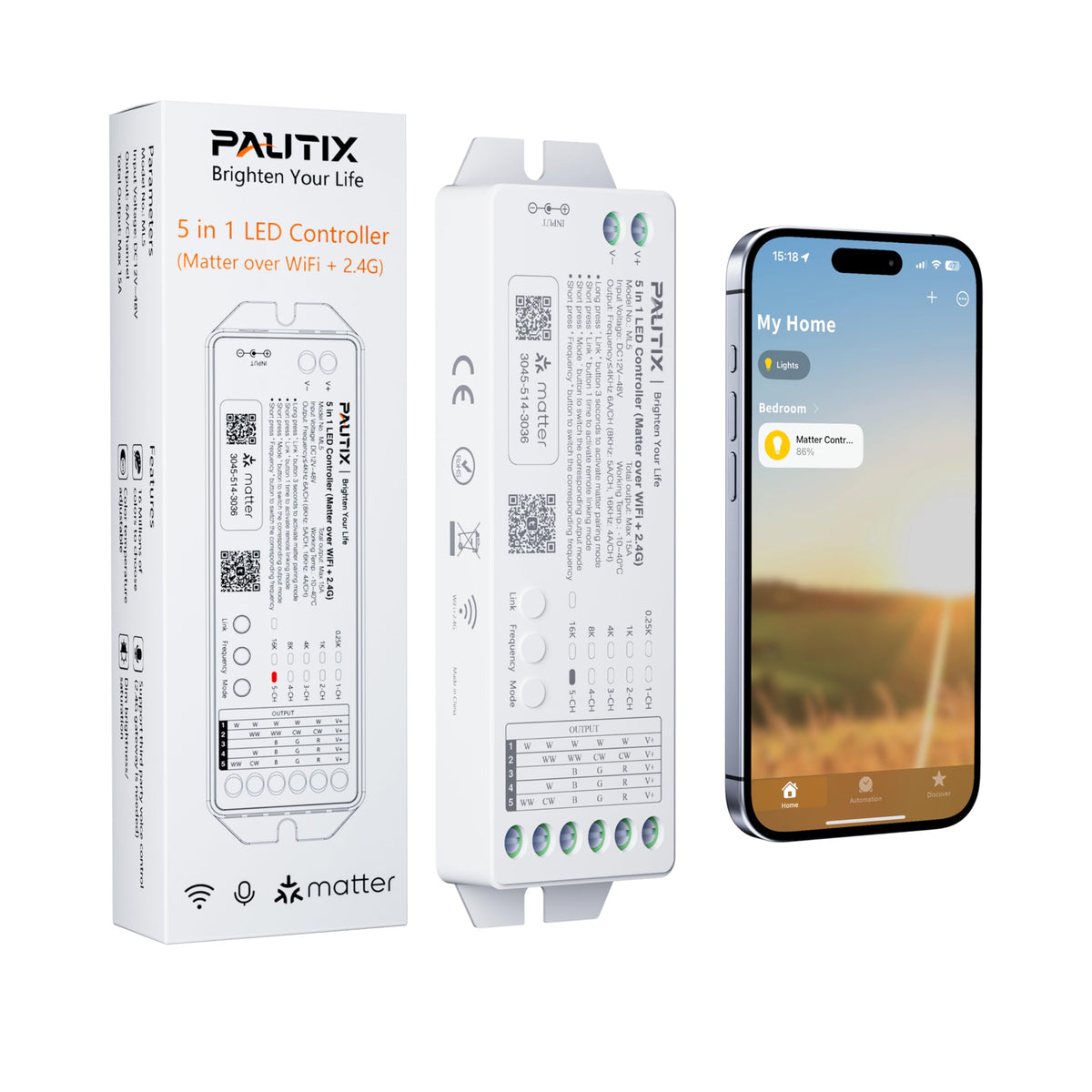 PAUTIX Matter ML5 front panel for easy lighting control in any room.