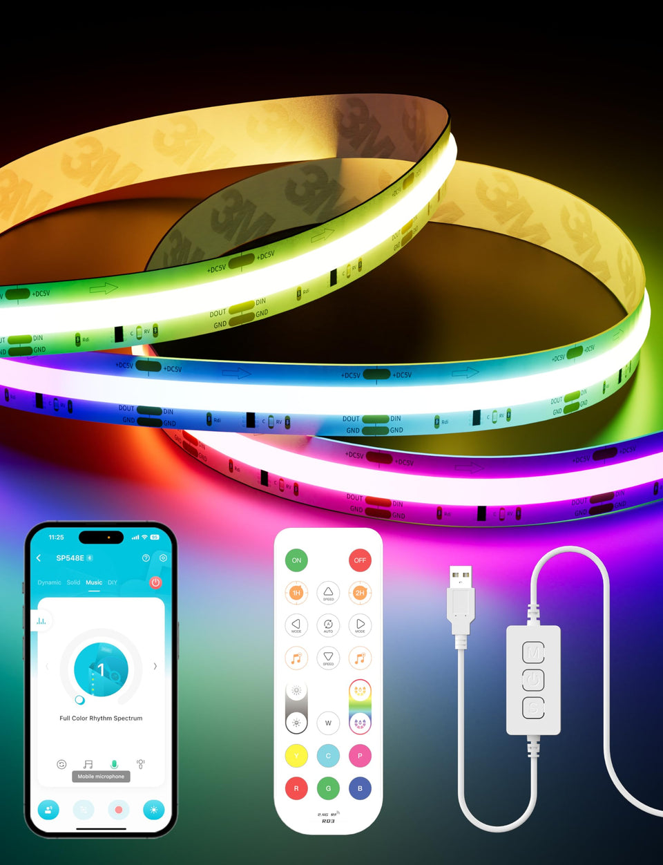 PAUTIX RGB smart IC COB LED strip with color chase for monitor setups