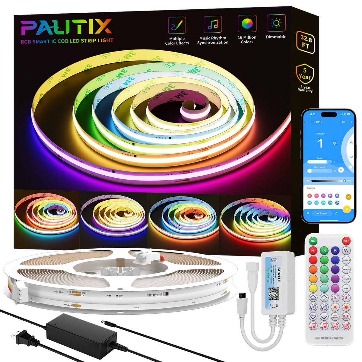 PAUTIX RGB Smart IC COB strip producing vivid multi-color ambience.