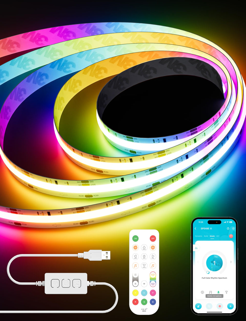 PAUTIX RGB Smart IC COB strip USB-5V under-cabinet illumination with even brightness