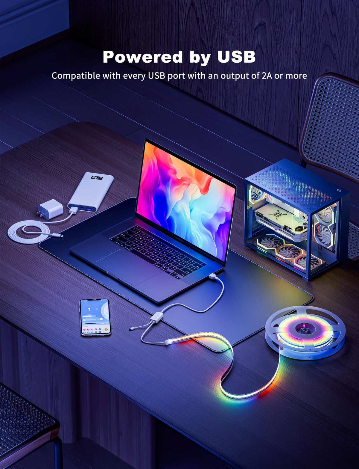 PAUTIX RGB LED strip for desk setup, immersive PC lighting