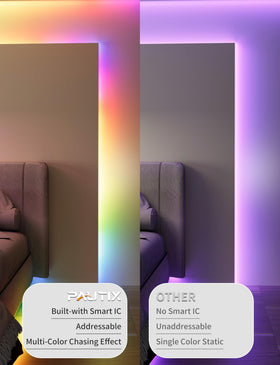PAUTIX RGB LED strip on TV wall enabling ambient lighting and color effects