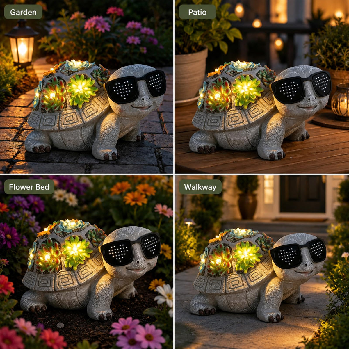 Pawatee night lit turtle garden display brightens patios with solar power