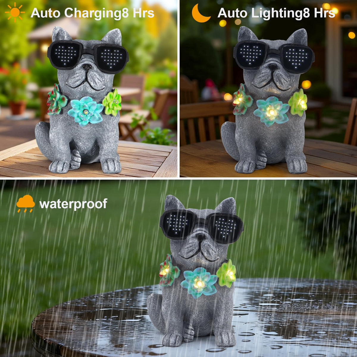 Pawatee solar garden statue features weather resistant build and energy saving LED lighting.