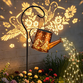 Pawatee solar watering can light with cascading LEDs for magical garden nights