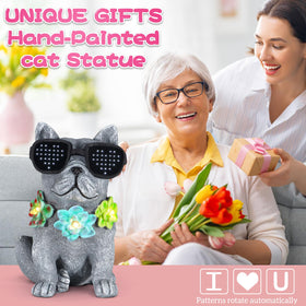 Pawatee weather resistant dog statue with succulent highlight and LED glow for yard.