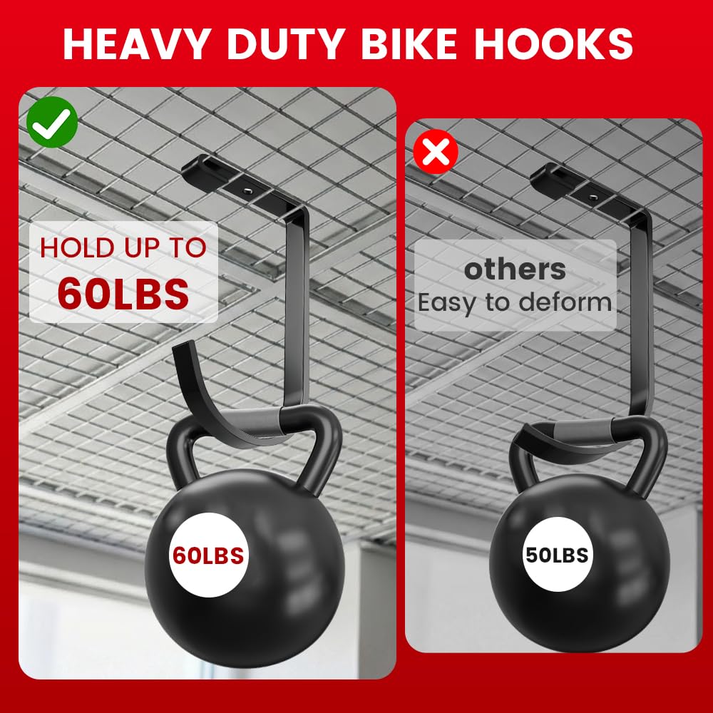 Payivsve bike hooks clamp design provides stable attachment to overhead racks