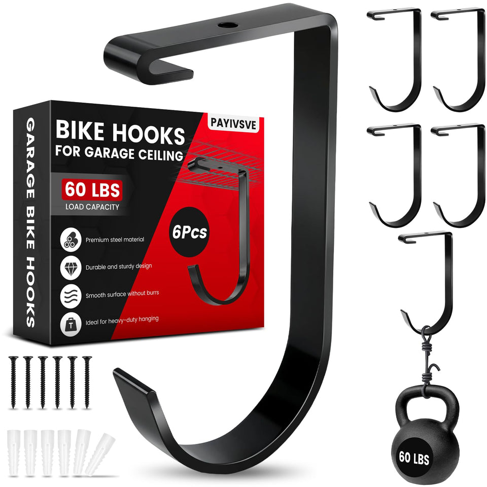 Payivsve bike hooks overhead mount demonstrates secure ceiling storage for bikes