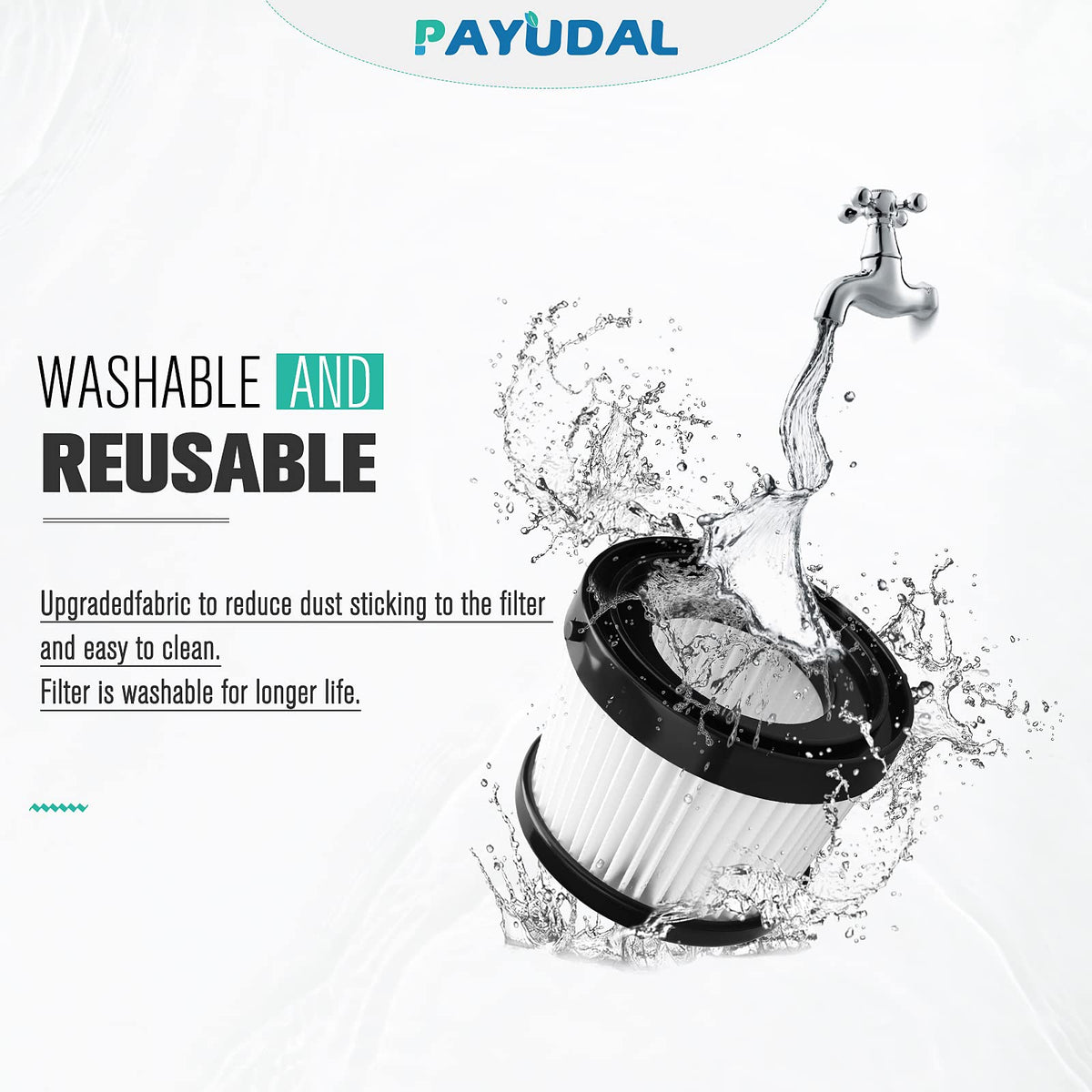 PAYUDAL washable reusable filter can be rinsed and reused.