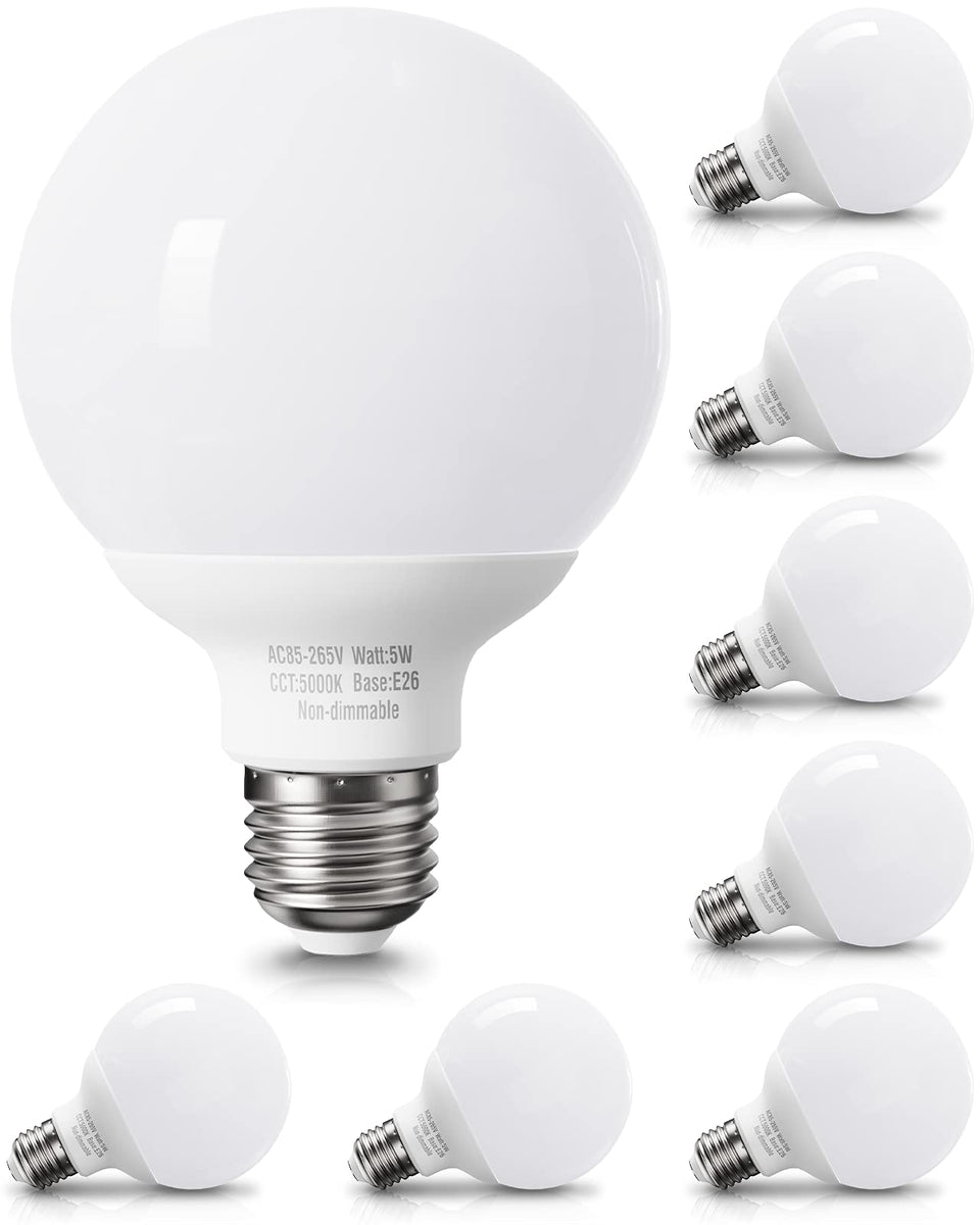 Pazetiv daylight LED globe bulb for bathroom vanity with instant bright light.