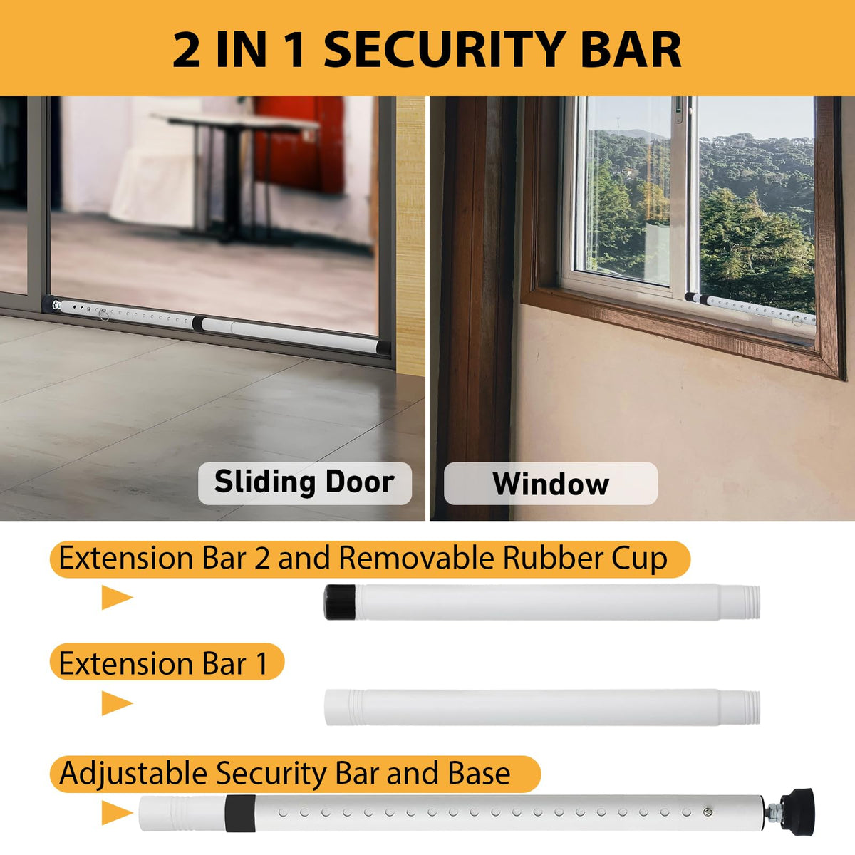 PBHEPJ bar with rubber tips increases friction and prevents door frame damage.