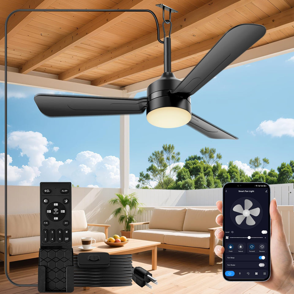 PBLALA ceiling fan light 36.5-inch providing cooling and ambient illumination outdoors
