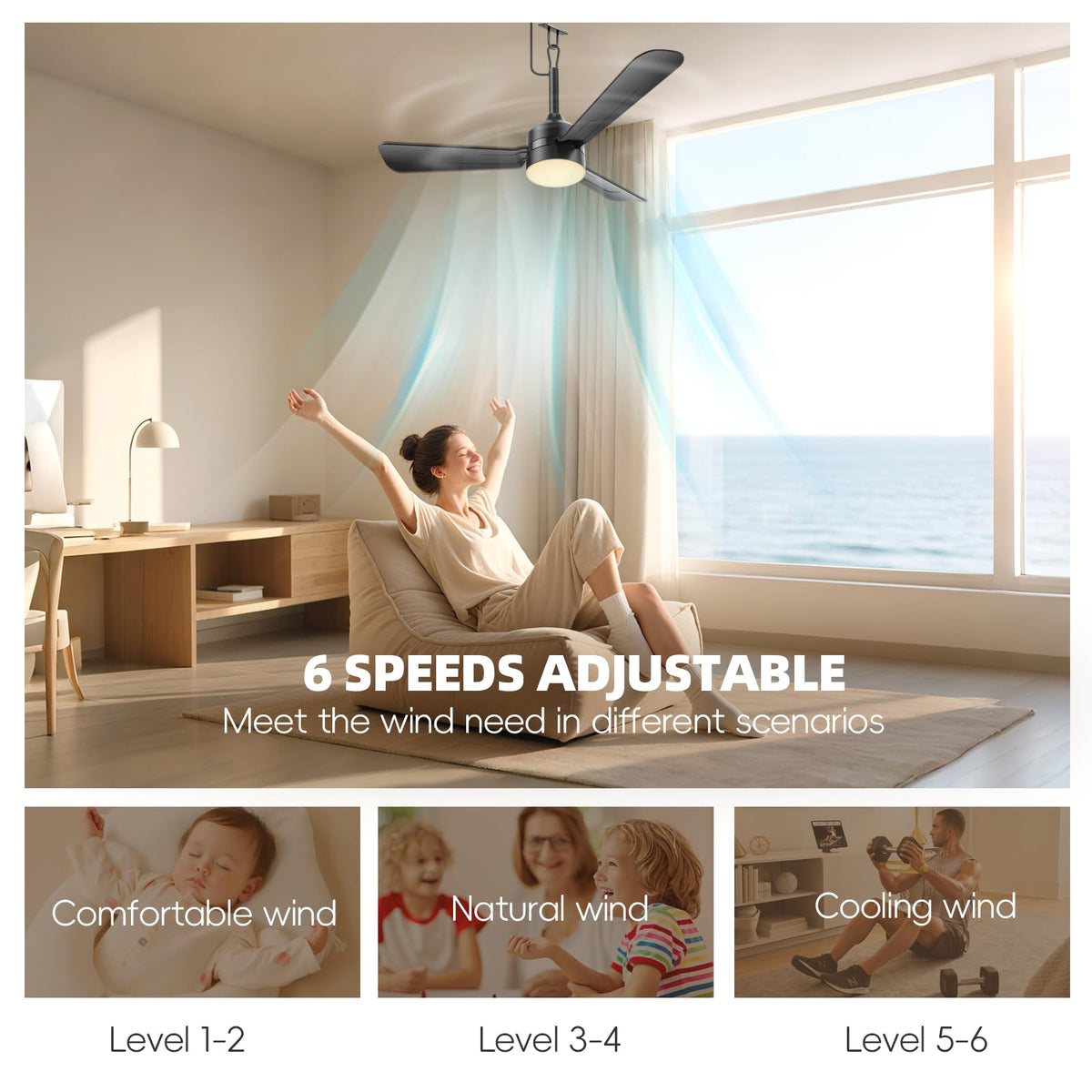 PBLALA hook-type ceiling fan suited for versatile outdoor spaces