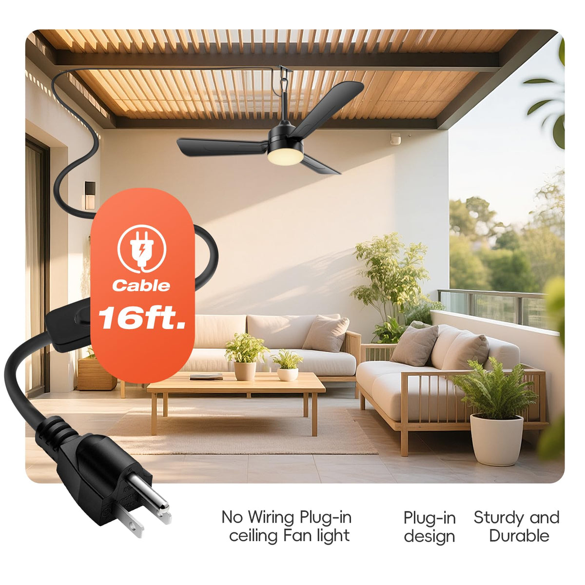 PBLALA patio pergola ceiling fan light installed for outdoor living
