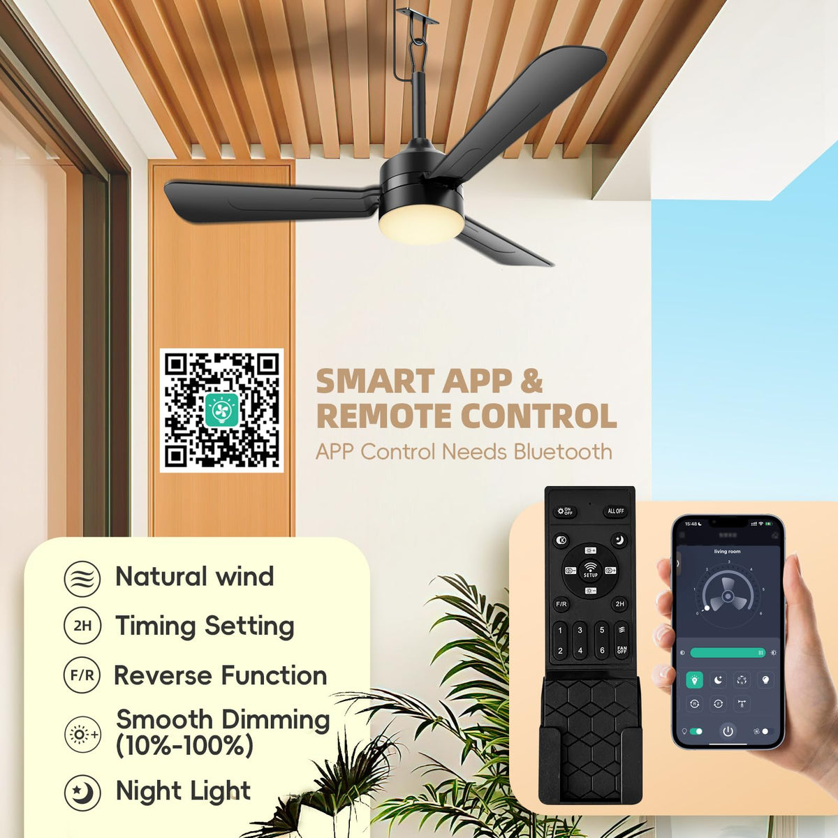 PBLALA remote-controlled ceiling fan light with multiple speeds