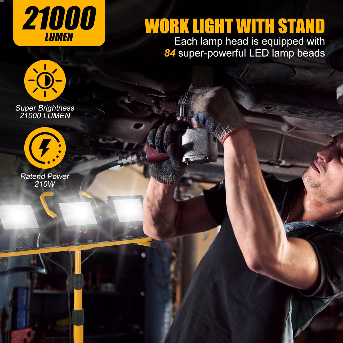 PBPHX LED work light side angle showing adjustable height for versatile workspace