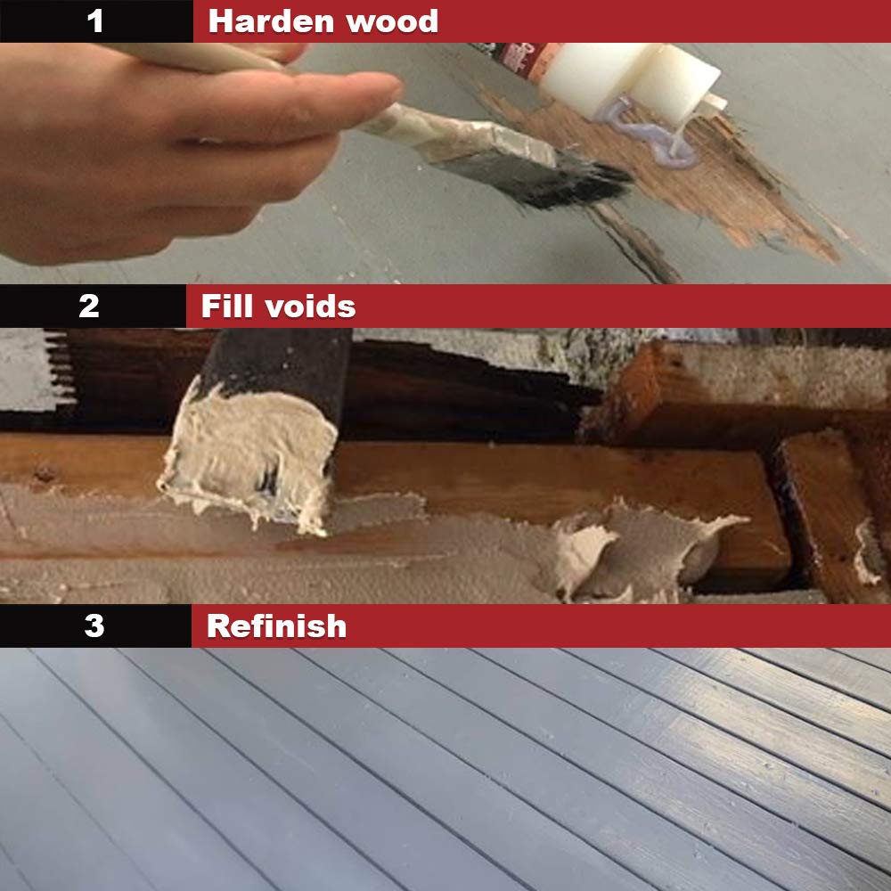 PC-Petrifier application on damaged sill strengthens wood before finishing