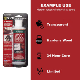 Kit in use for wood repair on sills, frames, beams