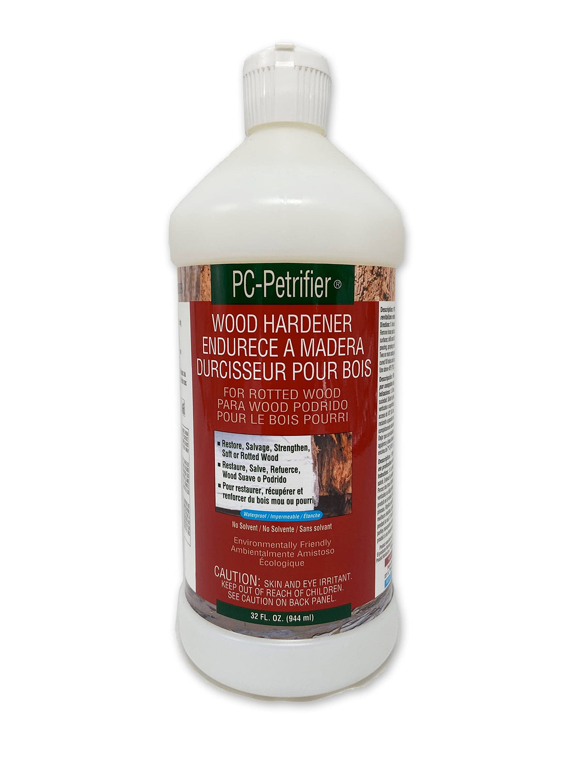 PC-Petrifier bottle pour shows easy application to rotted wood.