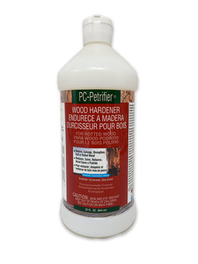 PC-Petrifier bottle pour shows easy application to rotted wood.