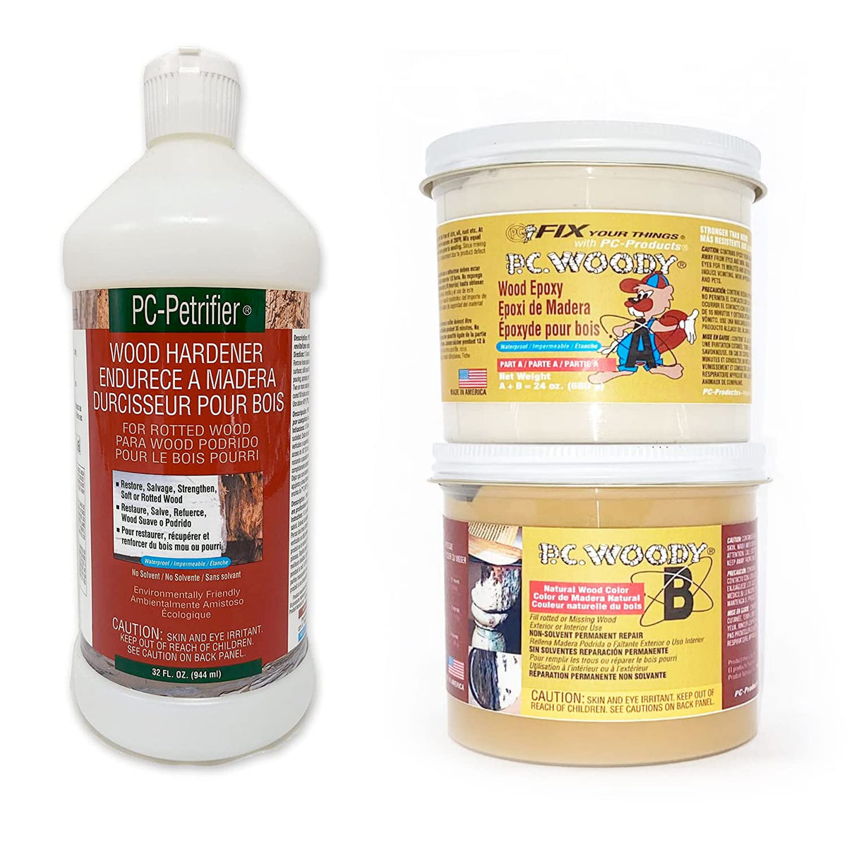 PC-Products Petrifier 32oz bottle demonstrates deep wood hardening
