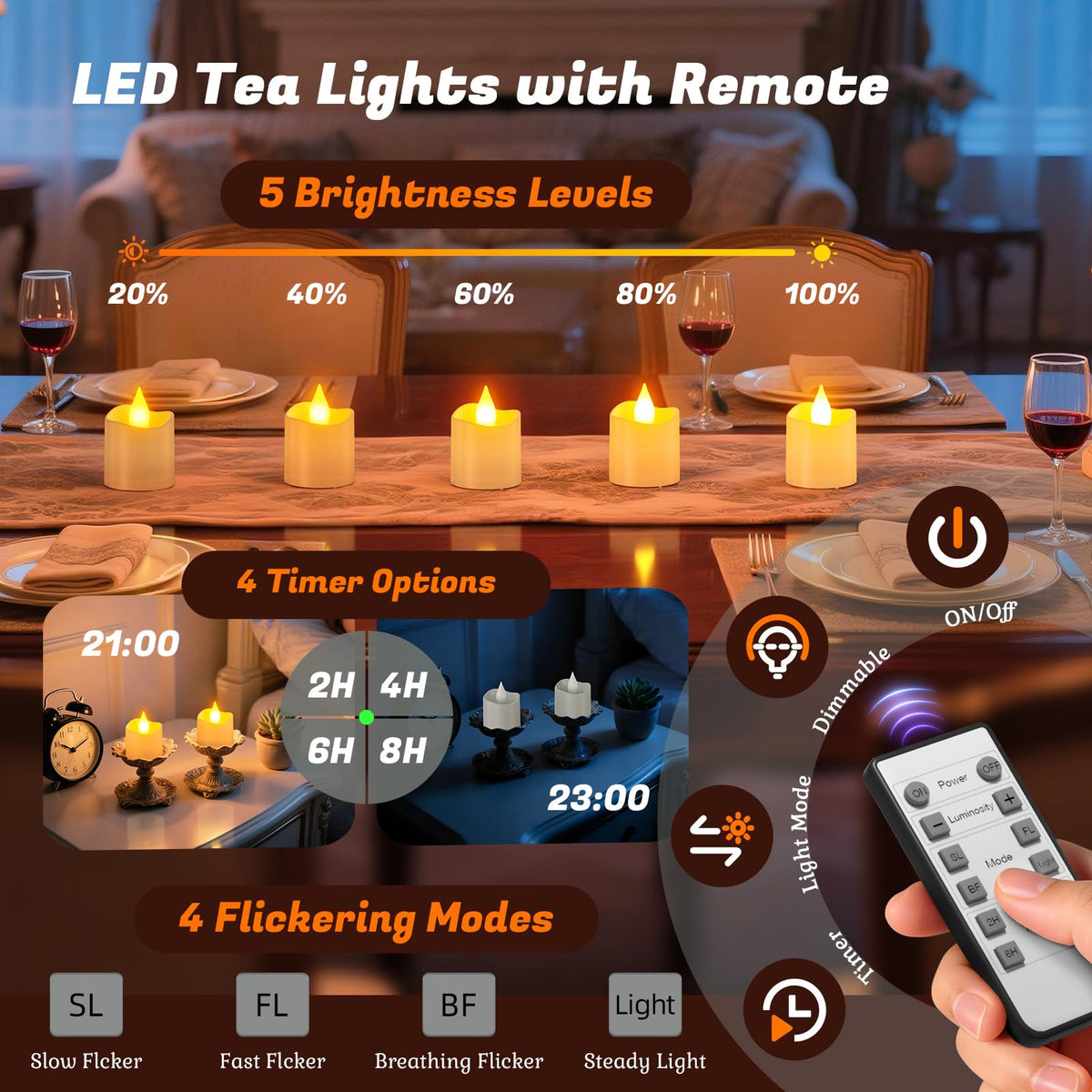 PChero 3D flame tea light with lifelike flicker and safety.