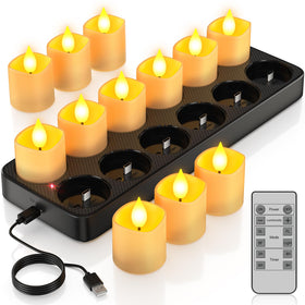 PChero rechargeable tea light on its charging base delivers tidy, long-lasting illumination.