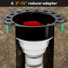 PCQSURE PVC transition adapter for 1½ and 2 inch drainage in use