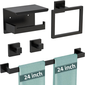 PDBADA matte black 24-inch towel bar keeps towels organized and within reach.