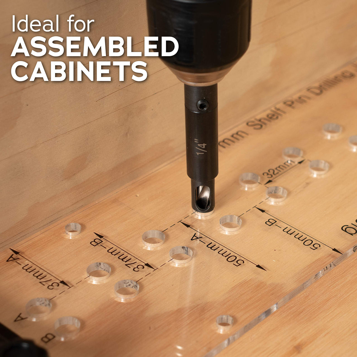 Peachtree Deluxe shelf pin holes close-up highlighting clean, center-accurate drilling