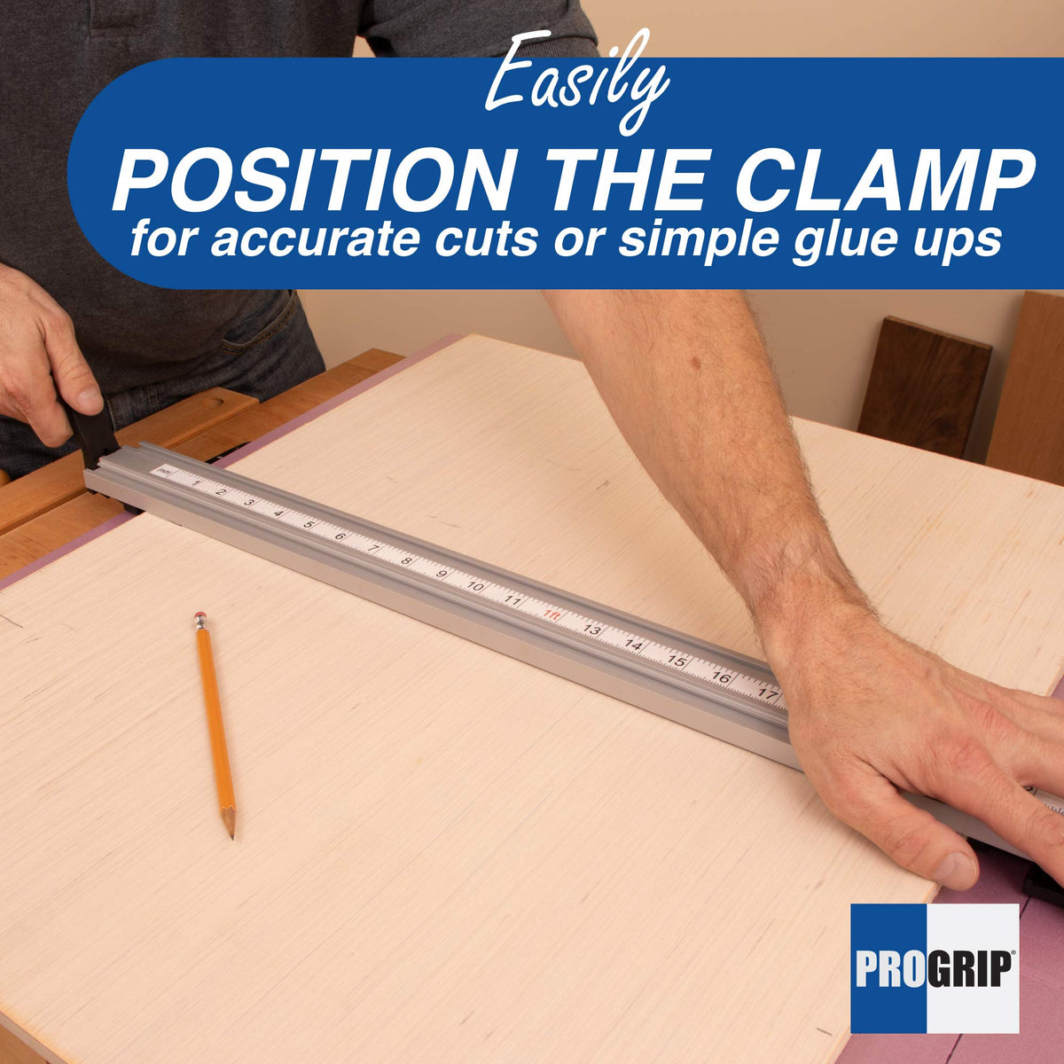 Peachtree ProGrip edge-aligned clamps provide secure hold during cutting.