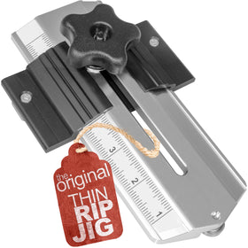 Peachtree Thin Rip Jig mounted on table saw for repeatable narrow cuts