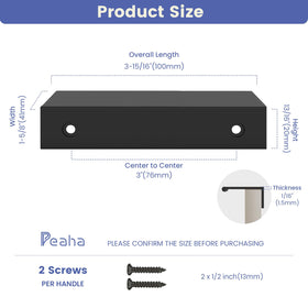 Peaha 10-pack black cabinet pulls, close-up edge, durable aluminum alloy