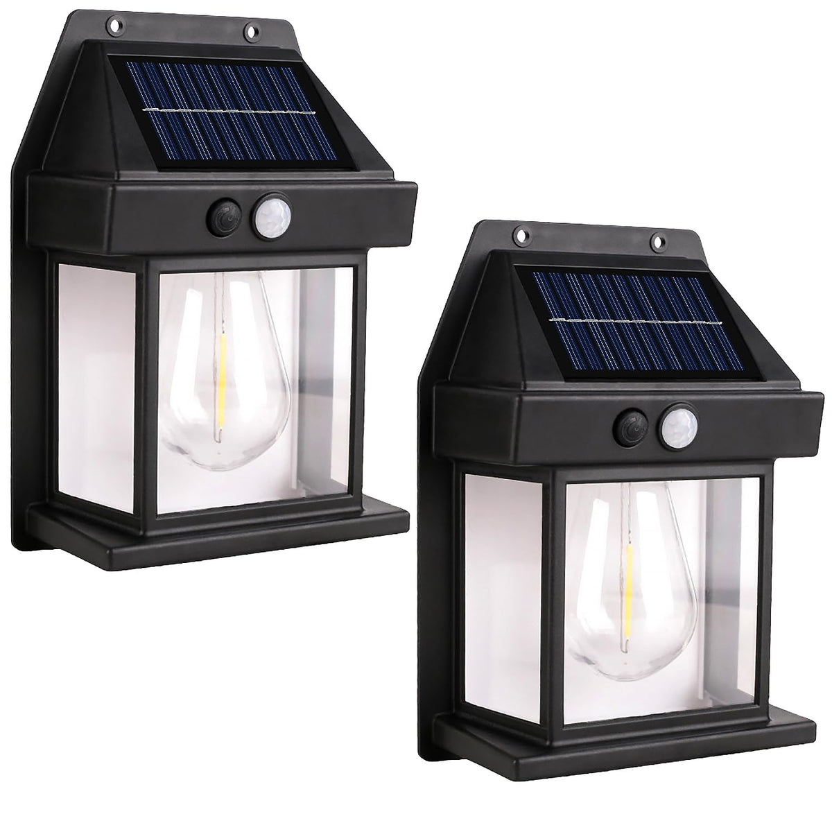 PeakPlus solar wall light outdoor 2-pack mounted on wall at dusk for energy-saving illumination